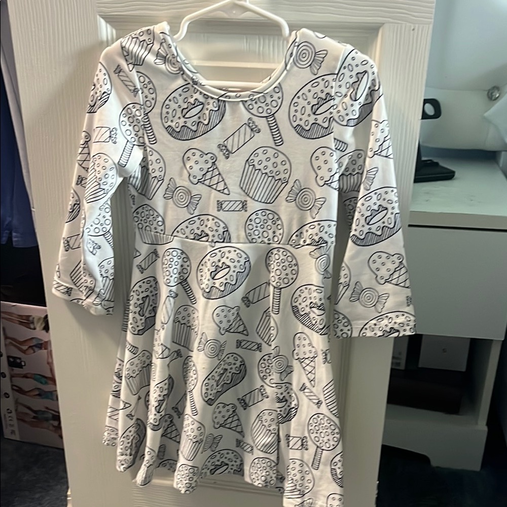 Kids White and Black Patterned Dress